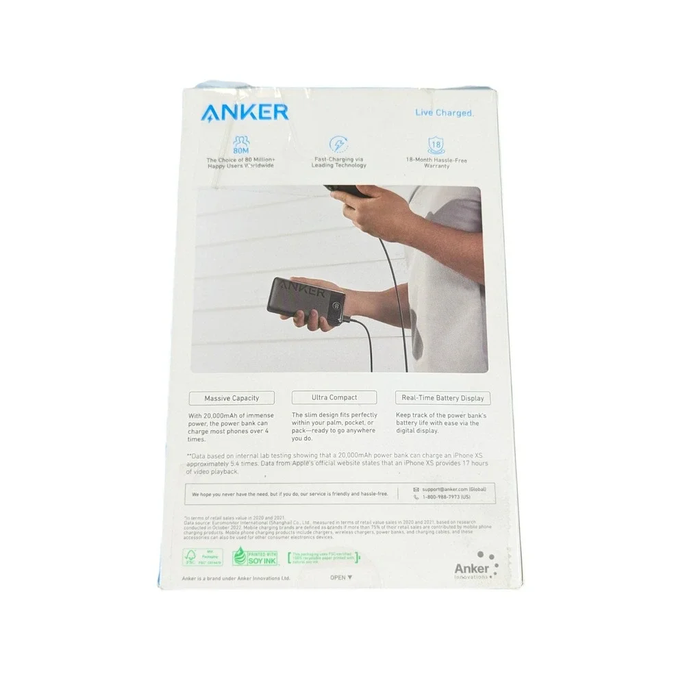 Cc3U Anker 20,000 mAh 15W 2-Port Portable Charger Battery Power Bank Black Read⬇